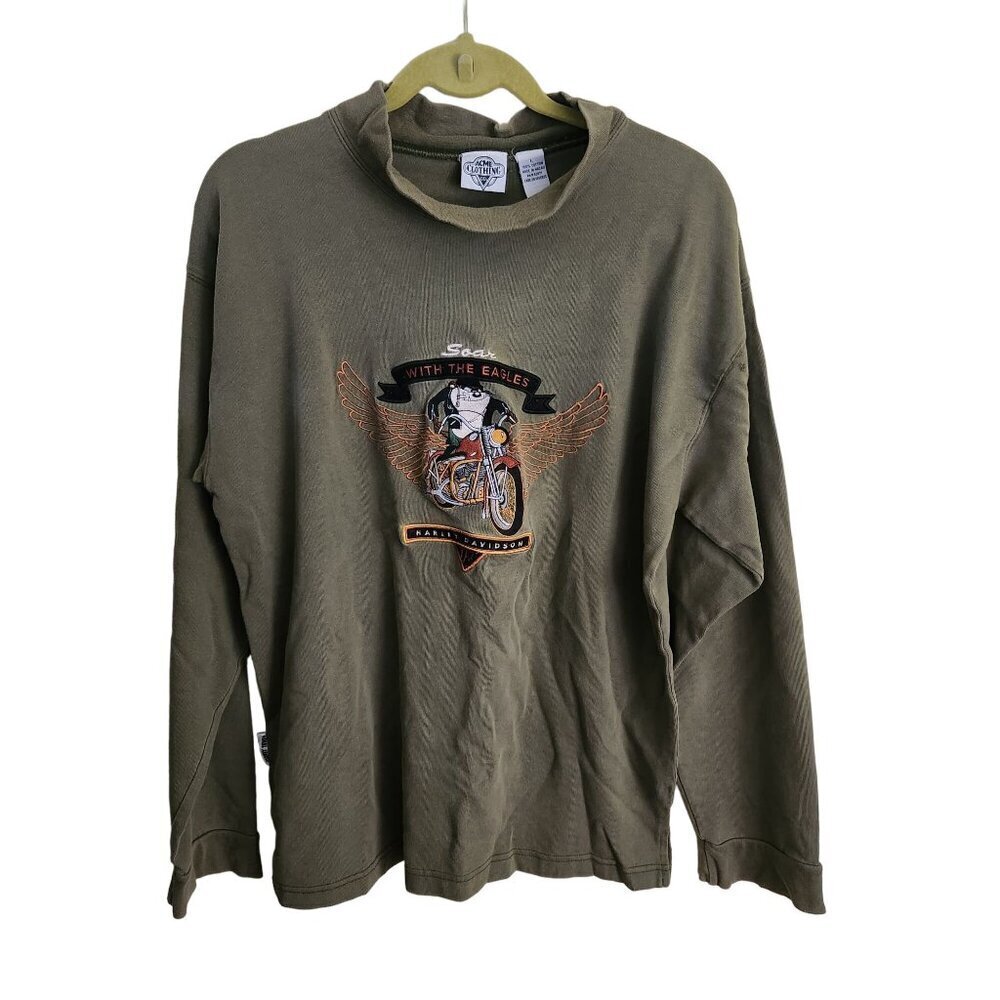 Vintage Harley Davidson Tasmanian Devil 1993 Acme Embroidered Shirt Size L